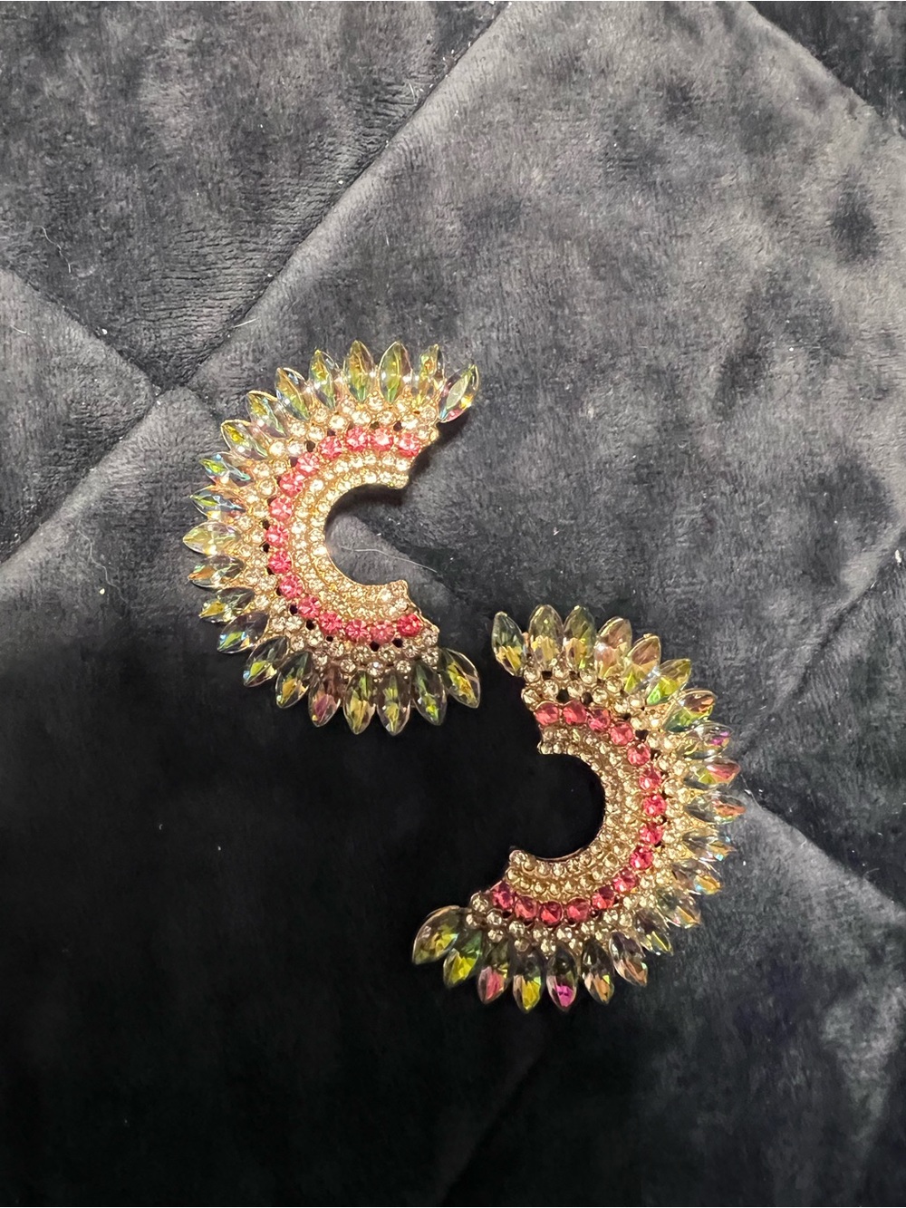 Multicolor Crystal Crescent Hoop Earrings - Women Jewelry